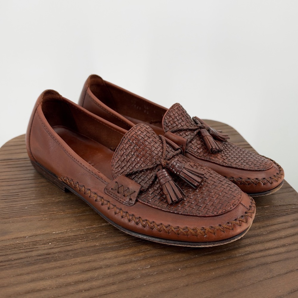 Cole Haan Country Women's 7.5B Woven Leather Tassel Loafers Brown Vintage